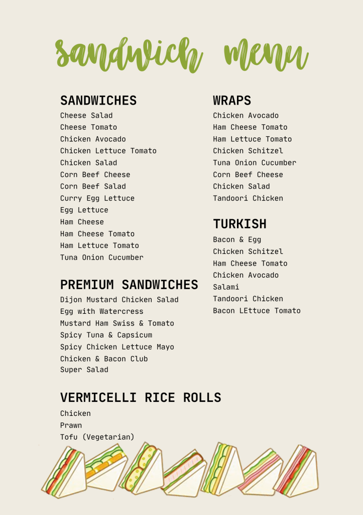 SANDWICH MENU